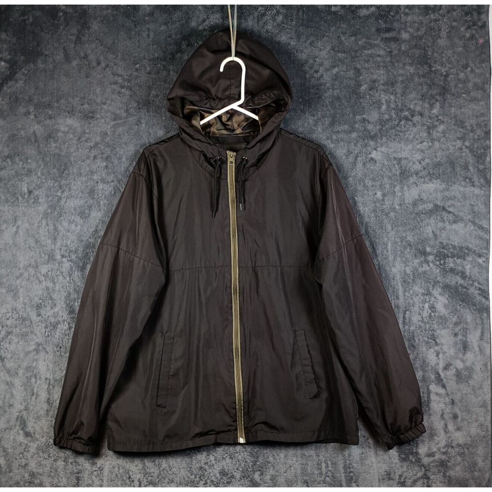 Triumph Over Tragedy Jacket Men Large Black Hooded Windbreaker Lightweight Coat